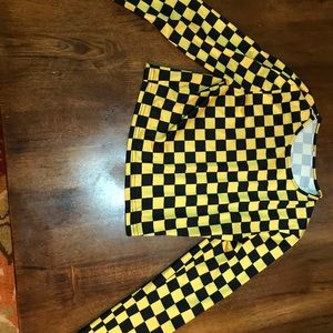 yellow checkered crop top long sleeve